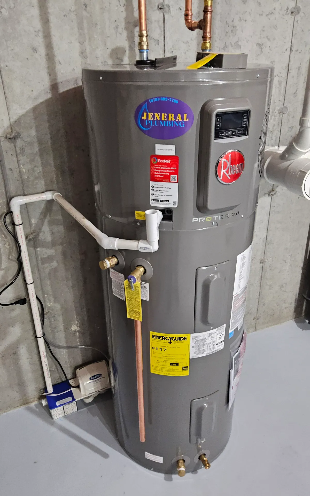 Rheem ProTerra hybrid heat pump water heater with condensate pump